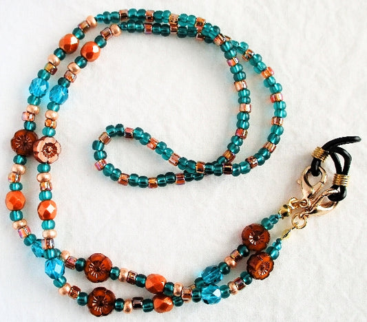 Green & Brown Flower Beaded Eyeglass Chain - Juicybeads Jewelry