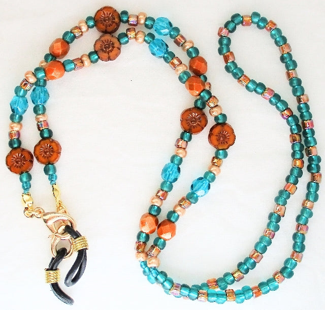 Green & Brown Flower Beaded Eyeglass Chain - Juicybeads Jewelry