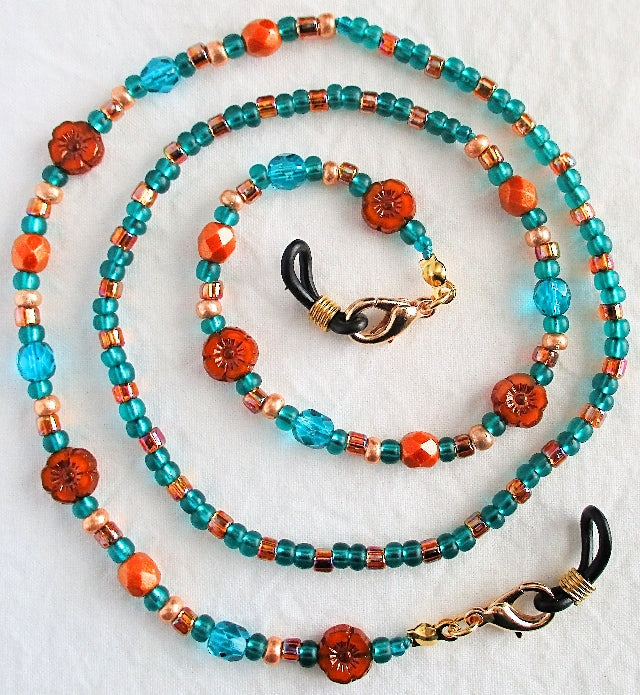 Green & Brown Flower Beaded Eyeglass Chain - Juicybeads Jewelry