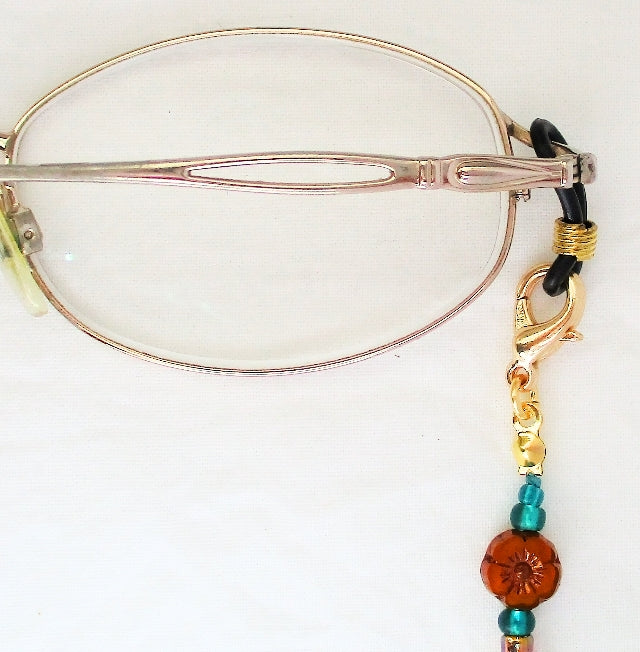 Green & Brown Flower Beaded Eyeglass Chain - Juicybeads Jewelry