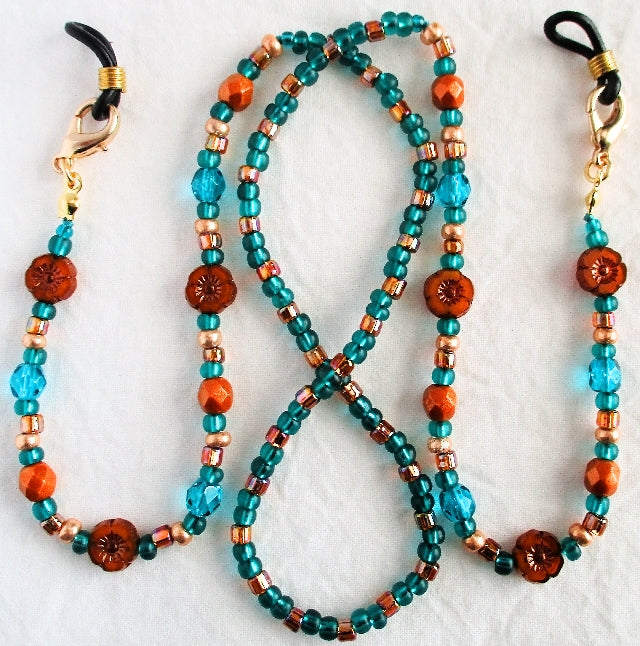 Green & Brown Flower Beaded Eyeglass Chain - Juicybeads Jewelry