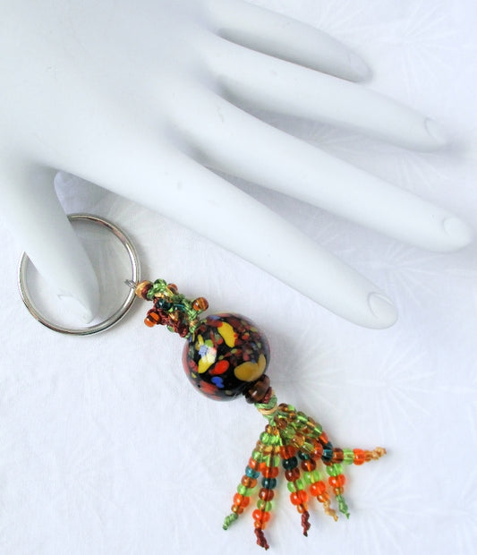 Green & Orange Beaded Keychain - Juicybeads Jewelry