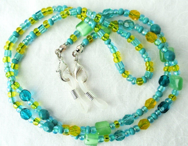 Green & Yellow Beaded Eyeglass Chain - Juicybeads Jewelry