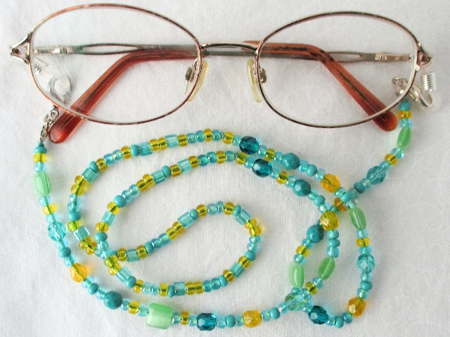 Green & Yellow Beaded Eyeglass Chain - Juicybeads Jewelry