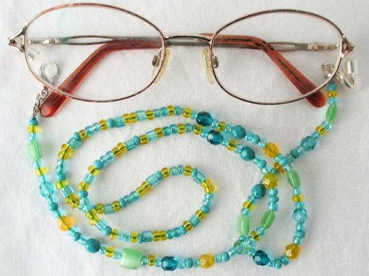 Green & Yellow Beaded Eyeglass Chain - Juicybeads Jewelry