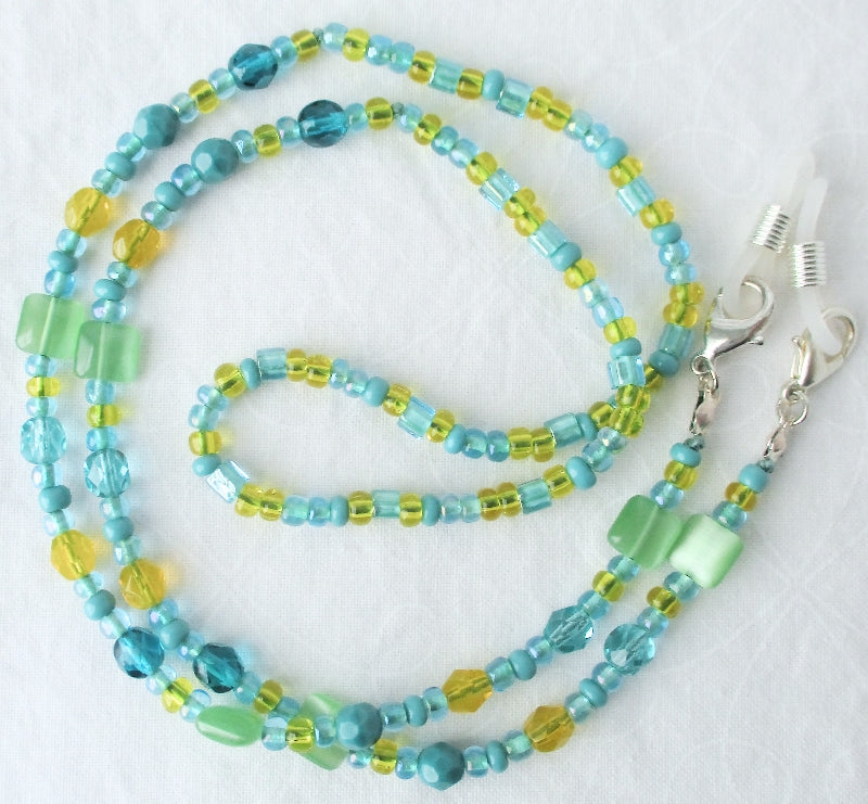 Green & Yellow Beaded Eyeglass Chain - Juicybeads Jewelry