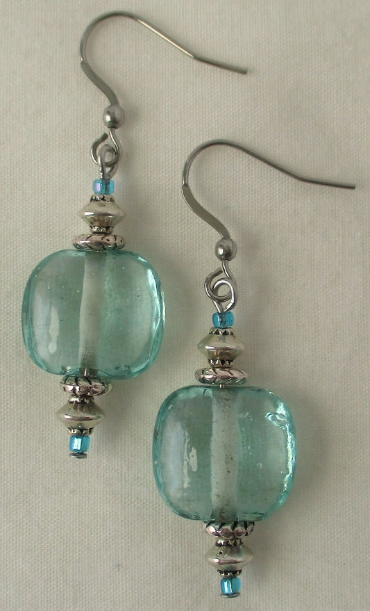 light green square earrings Juicybeads Jewelry