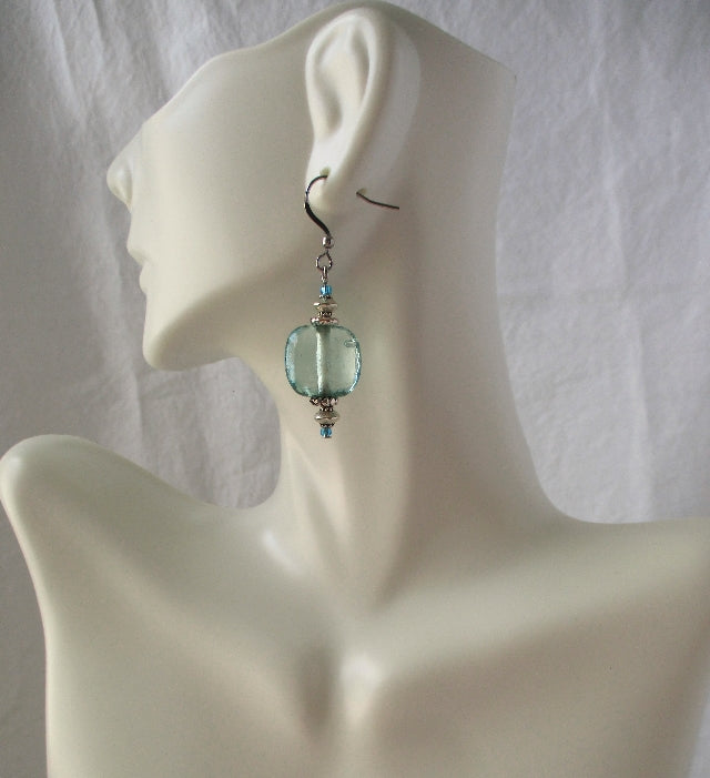 light green square earrings Juicybeads Jewelry