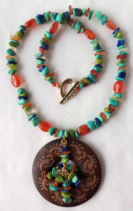 Mixed Stone Wood Pendant Necklace - Juicybeads Jewelry