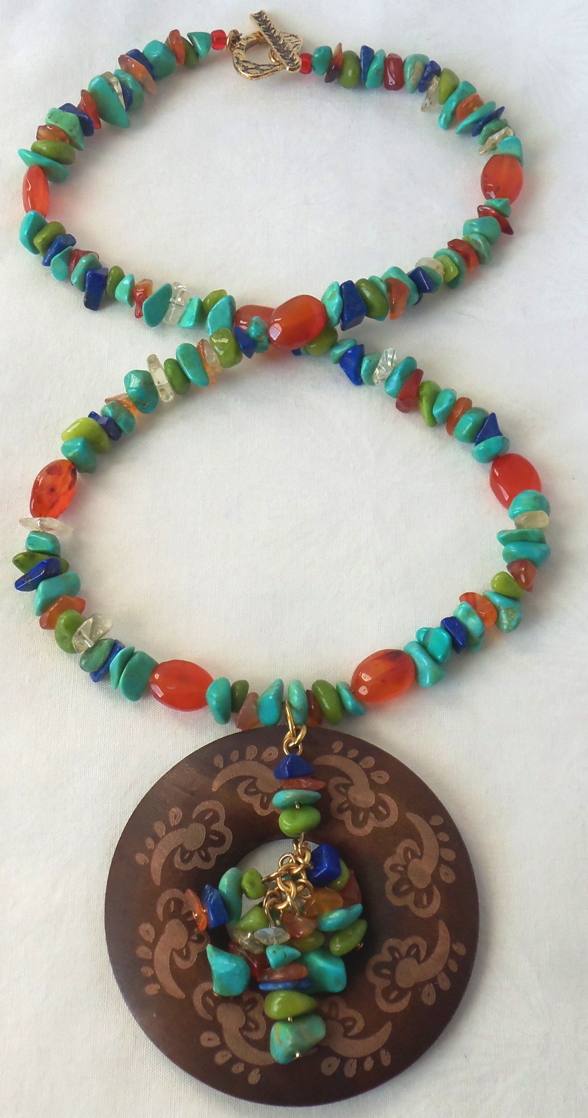 Mixed Stone Wood Pendant Necklace - Juicybeads Jewelry