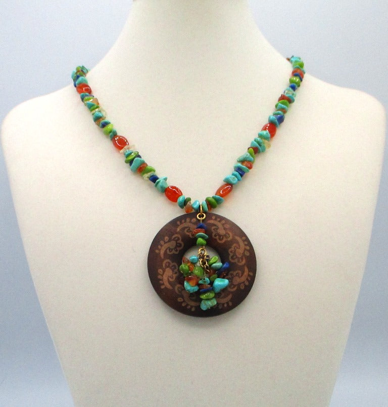 Mixed Stone Wood Pendant Necklace - Juicybeads Jewelry