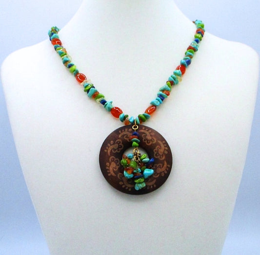 Mixed Stone Wood Pendant Necklace - Juicybeads Jewelry