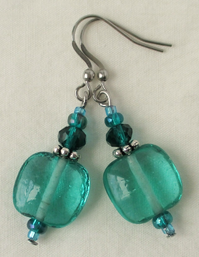 ocean green square earrings juicybeads jewelry