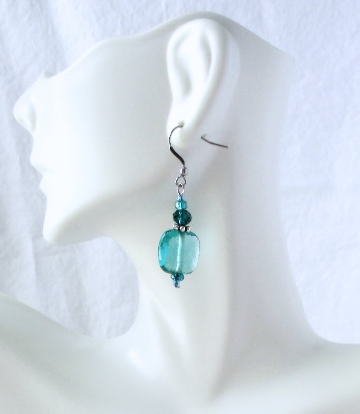 ocean green square earrings - juicybeads jewelry