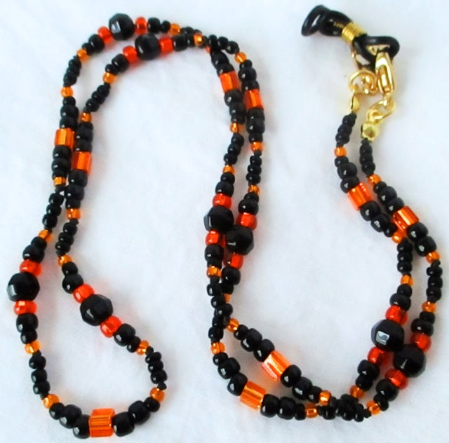Black & Orange Beaded Eyeglass Chain - Juicybeads Jewelry