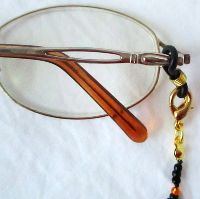 Black & Orange Beaded Eyeglass Chain - Juicybeads Jewelry