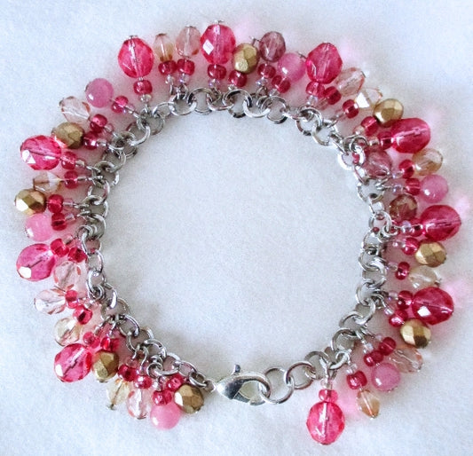 Pink Beaded Cluster Bracelet - Juicybeads  Jewelry