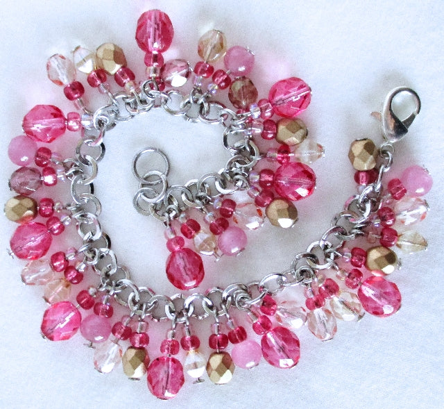 Pink Beaded Cluster Bracelet - Juicybeads  Jewelry