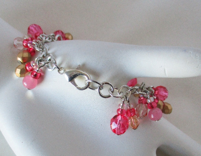 Pink Beaded Cluster Bracelet - Juicybeads  Jewelry