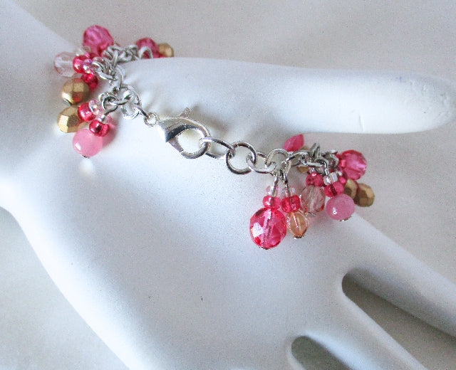 Pink Beaded Cluster Bracelet - Juicybeads  Jewelry