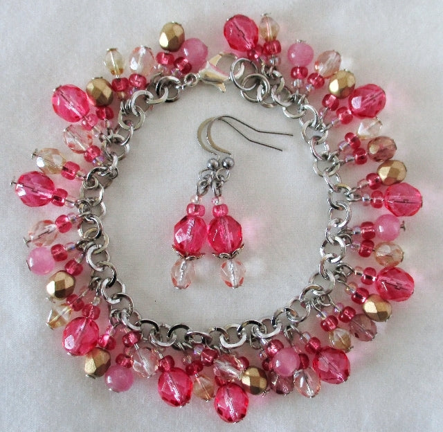 Pink Beaded Cluster Bracelet - Juicybeads  Jewelry