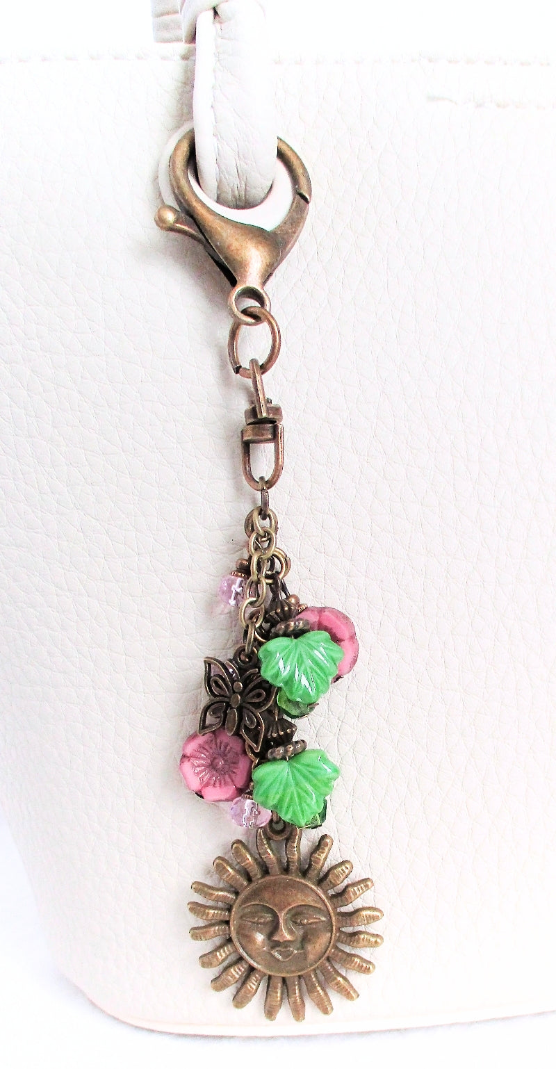 Pink Floral Beaded Purse Charm - Juicybeads Jewelry