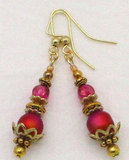 pink beaded drop earrings  - juicybeads jewelry