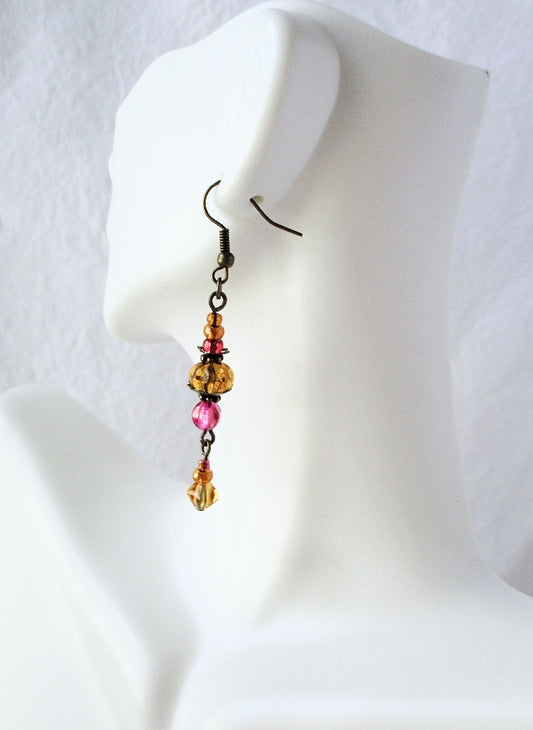 Pink & Brown Drop Earrings - Juicybeads Jewelry