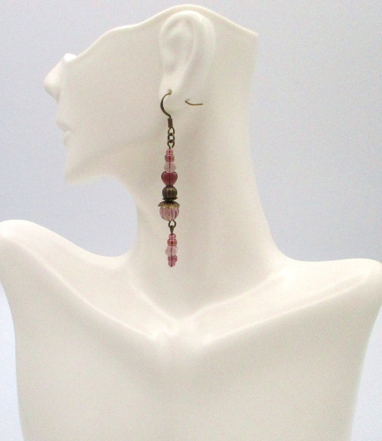 Purple Beaded Long Drop Earrings - Juicybeads Jewelry