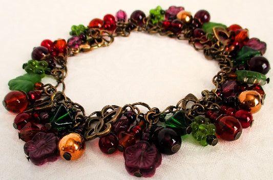 Purple Flower Beaded Cluster Bracelet - Juicybeads Jewelry