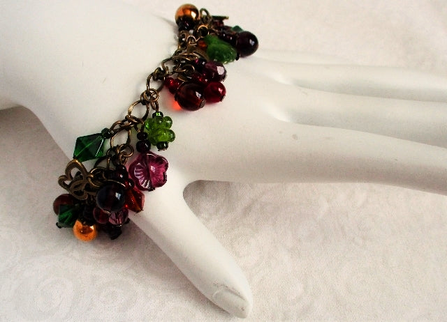 Purple Flower Beaded Cluster Bracelet - Juicybeads Jewelry