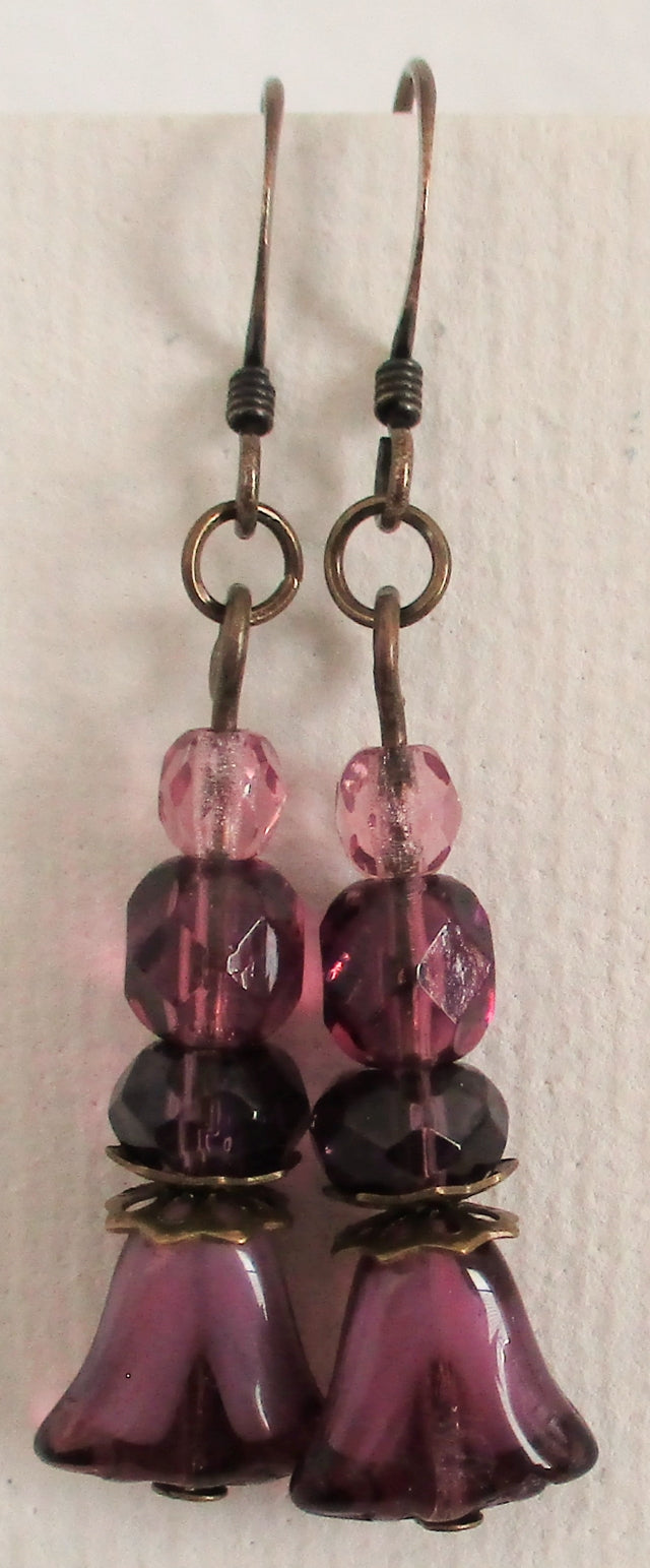 purple flower drop earrings - Juicybeads Jewelry