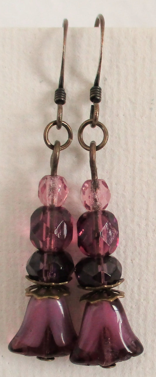 purple flower drop earrings - Juicybeads Jewelry