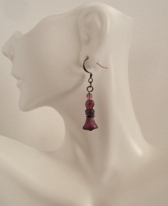 purple flower drop earrings - Juicybeads Jewelry