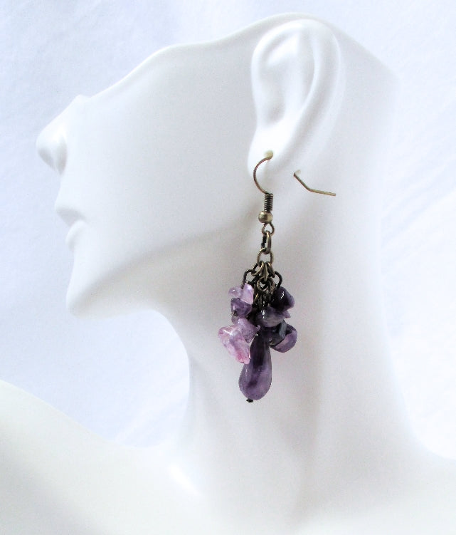 purple amethyst cluster dangle earrings - Juicybeads Jewelry