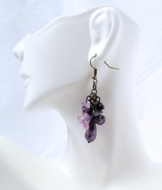 purple amethyst cluster dangle earrings - Juicybeads Jewelry