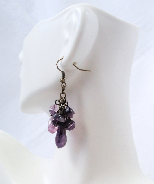 purple amethyst cluster dangle earrings - Juicybeads Jewelry