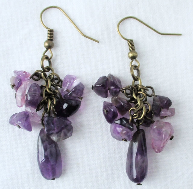 purple amethyst cluster dangle earrings - Juicybeads Jewelry