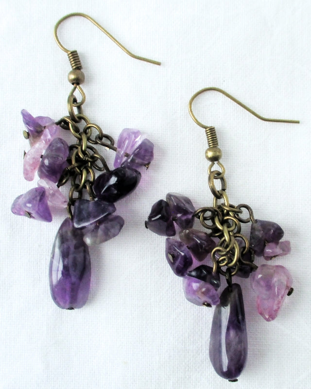 purple amethyst cluster dangle earrings - Juicybeads Jewelry