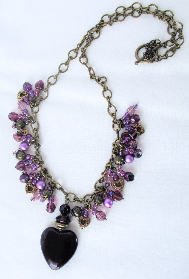 purple beaded cluster necklace - Juicybeads Jewelry
