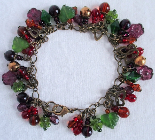 Purple Flower Beaded Cluster Bracelet - Juicybeads Jewelry