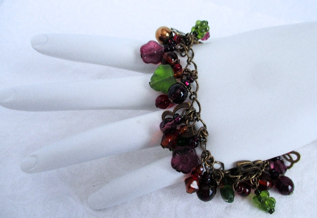 Purple Flower Beaded Cluster Bracelet - Juicybeads Jewelry