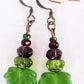 Purple & Green Leaf Dangle Earrings - Juicybeads Jewelry
