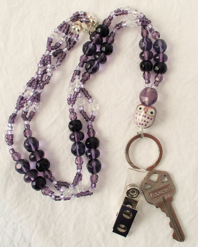 Purple & White Beaded Lanyard - juicybeads jewelry