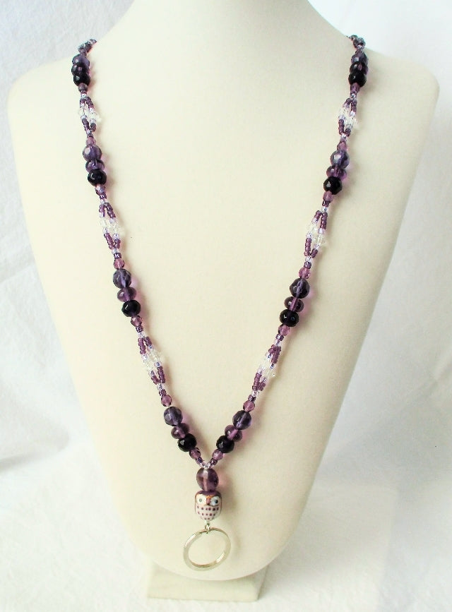 Purple & White Beaded Lanyard - juicybeads jewelry