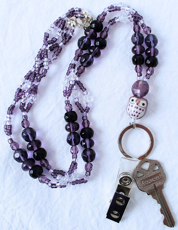 Purple & White Beaded Lanyard - juicybeads jewelry