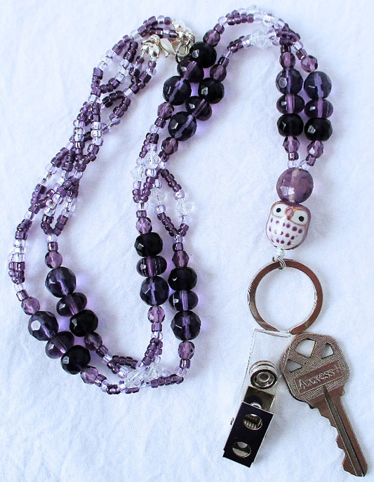 Purple & White Beaded Lanyard - juicybeads jewelry