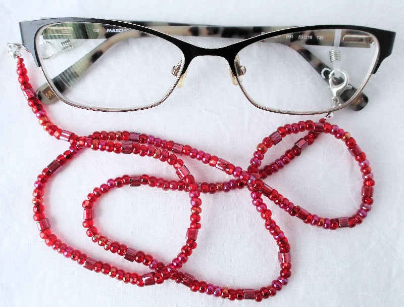 Red AB Beaded Eyeglass Chain - Juicybeads Jewelry