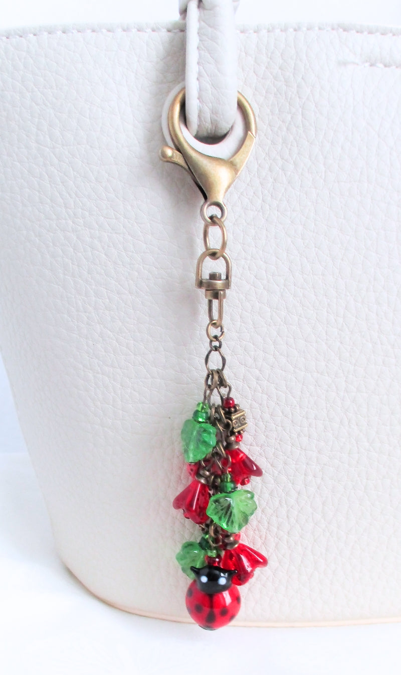 Red Flower Beaded Purse Charm - Juicybeads Jewelry