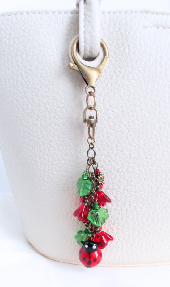 Red Flower Beaded Purse Charm - Juicybeads Jewelry
